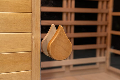 Detail of Canadian Hemlock wood grain used in Nook 3-person saunas
