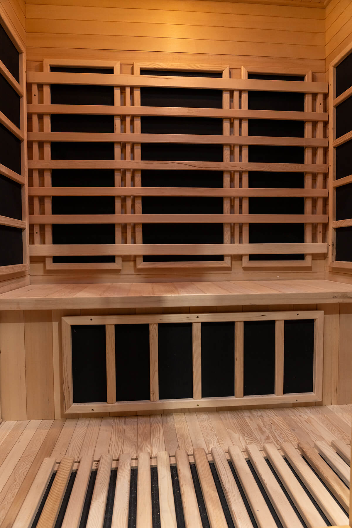 Detail of Canadian Hemlock wood grain used in Nook 3-person saunas