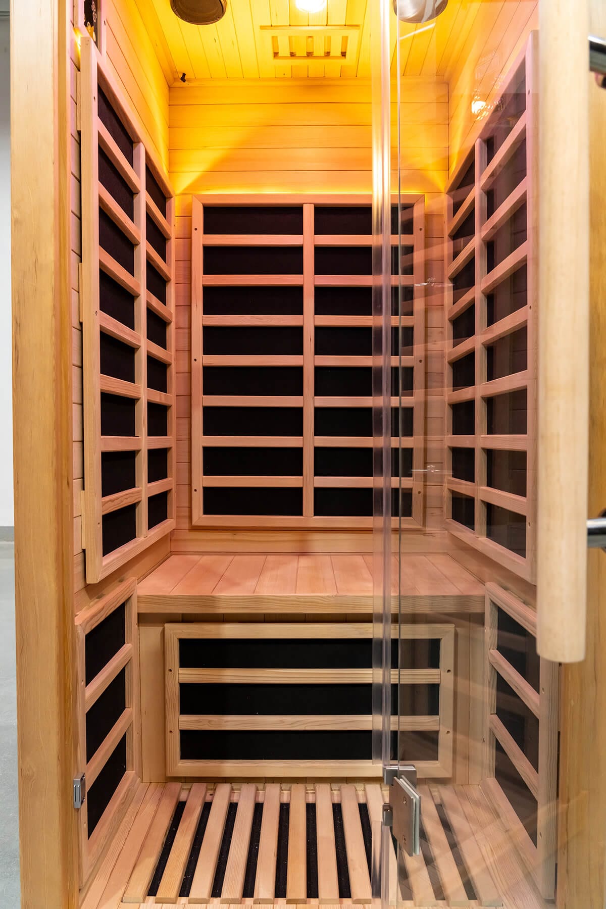 Detail of Canadian Hemlock wood used in Nook  Elite 1-person saunas