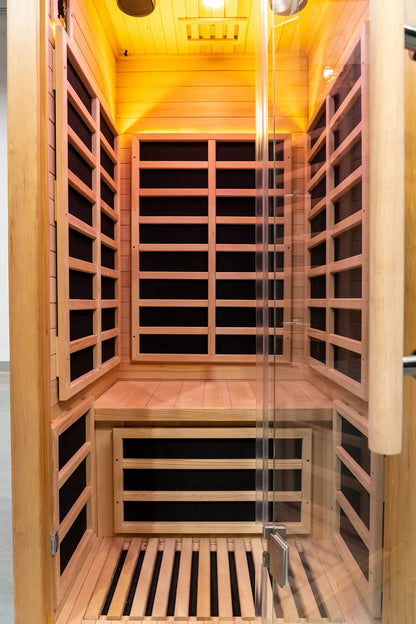 Detail of Canadian Hemlock wood used in Nook  Elite 1-person saunas