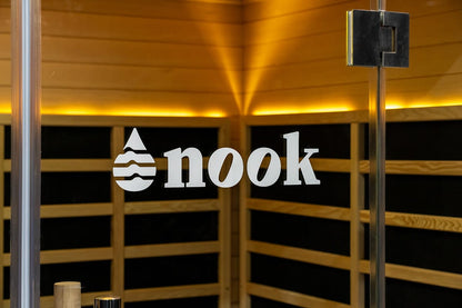 Nook Elite 3-person infrared sauna logo on the door 