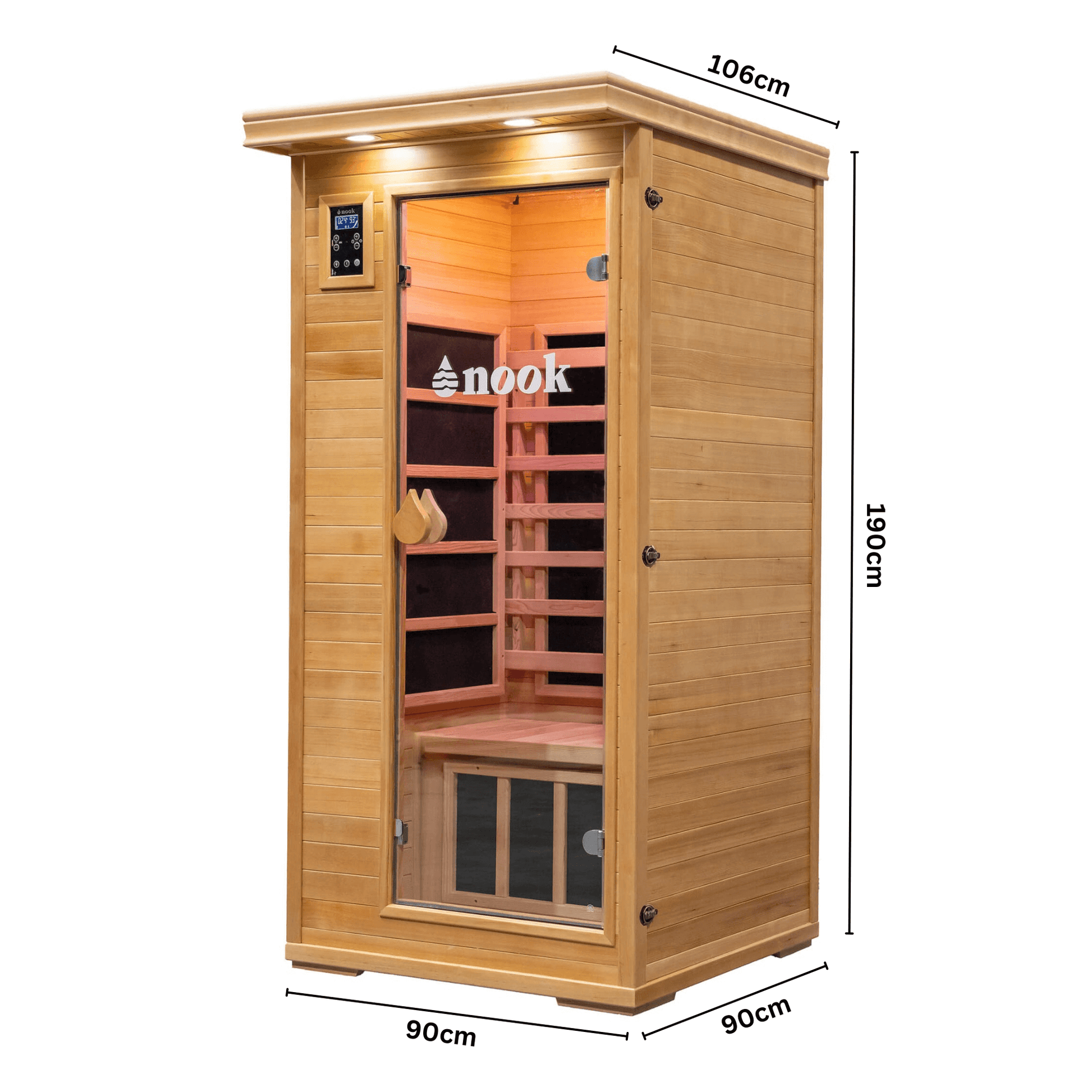 Size specifications and dimensions for Nook Core 1-person sauna 