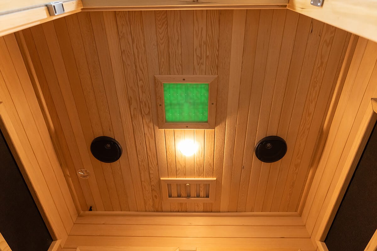 Roof and ventilation system detail on a Nook Core 2-person infrared sauna