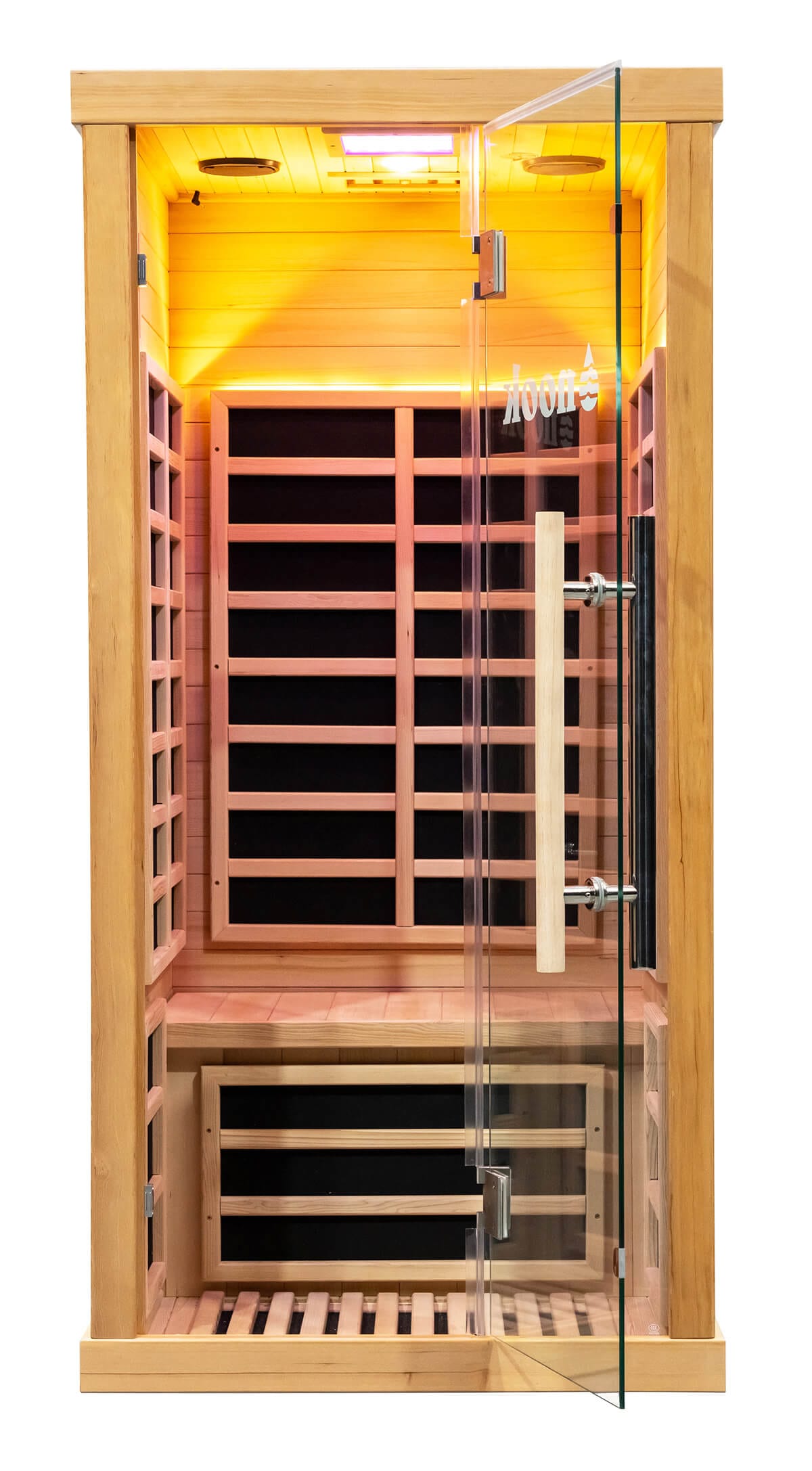 Nook Elite 1-person infrared sauna front view with door opened