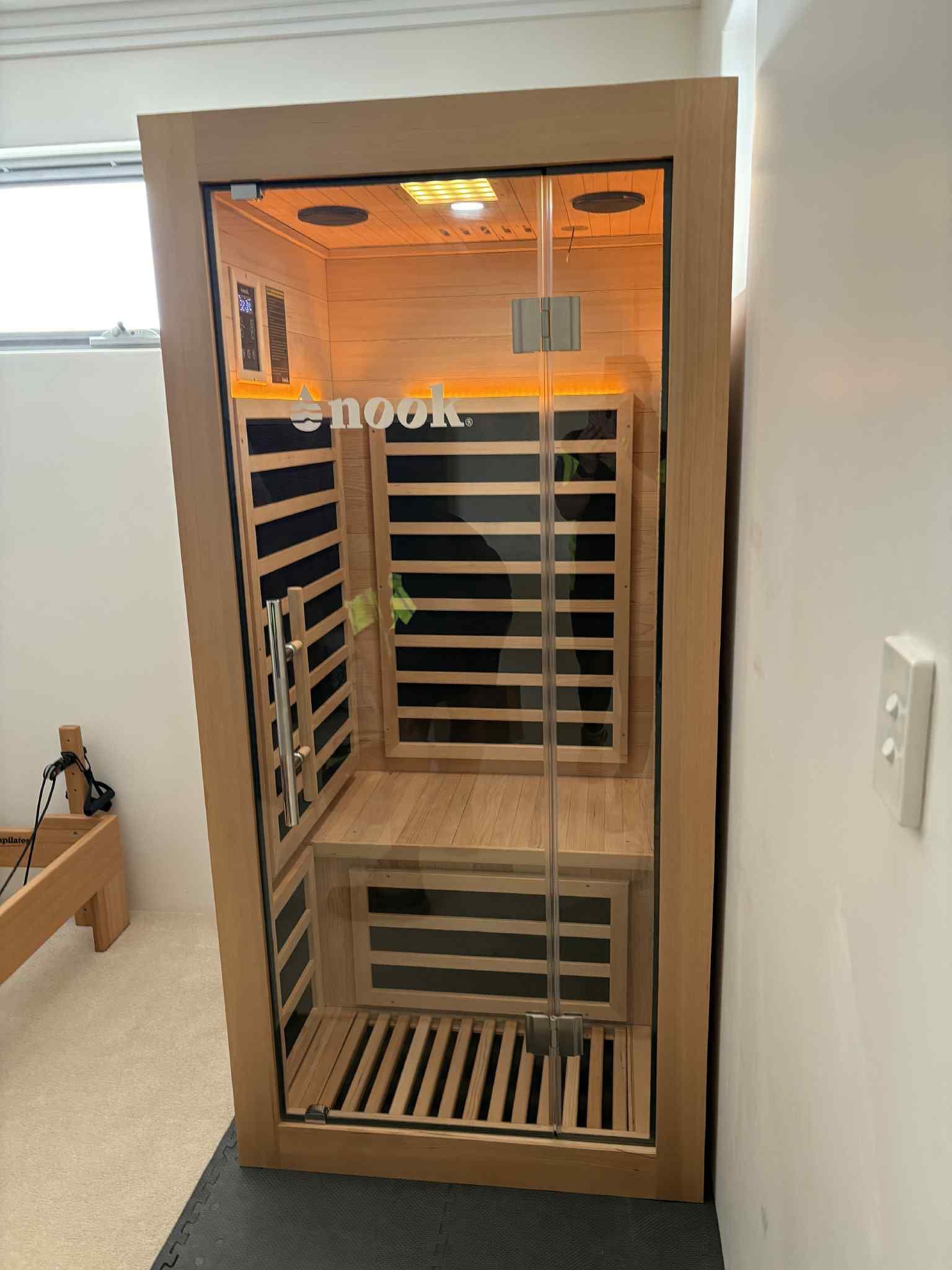 Full exterior view of a Nook Elite 1-person infrared sauna