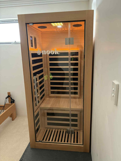 Full exterior view of a Nook Elite 1-person infrared sauna
