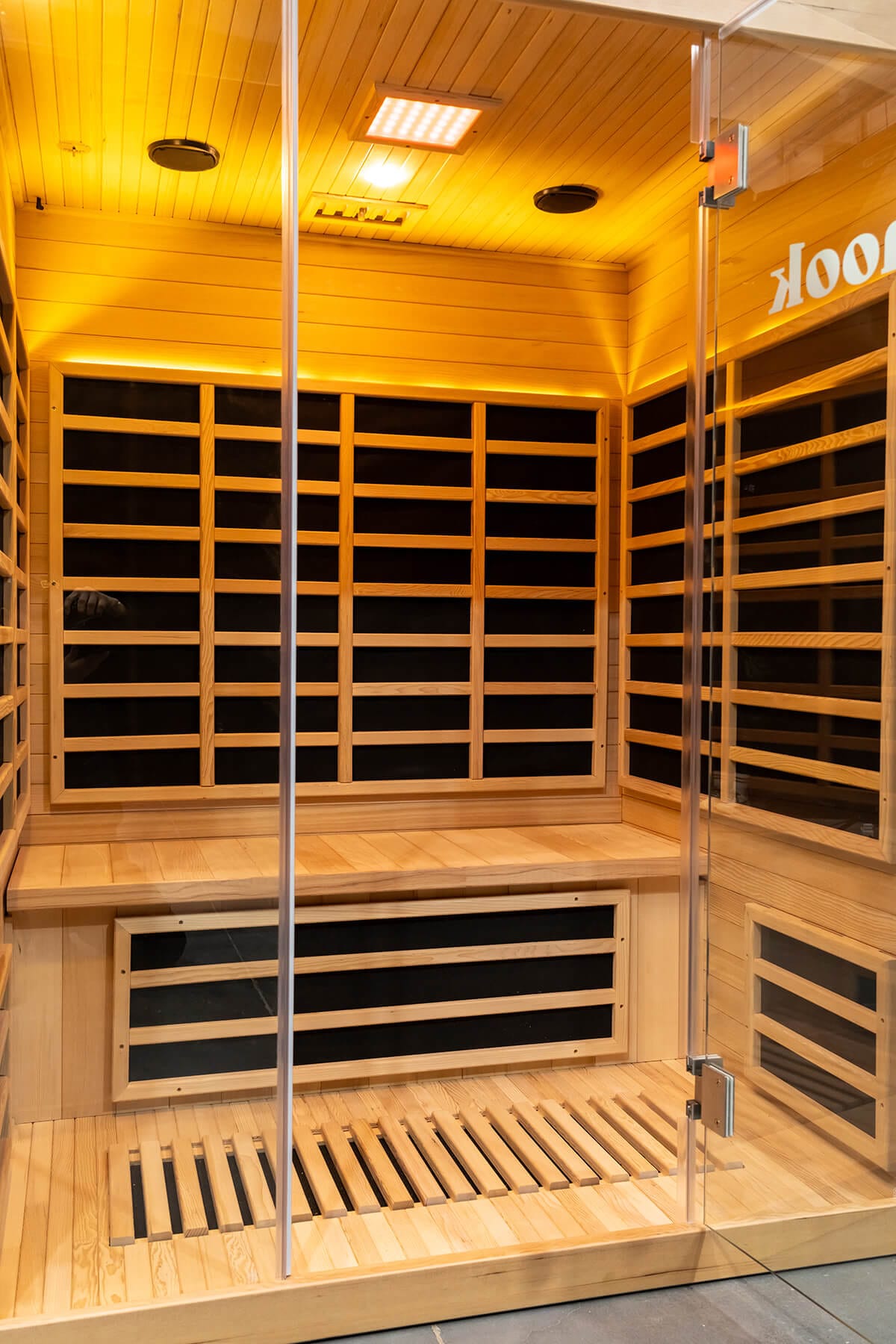Nook Elite 3-person infrared sauna front view with door opened