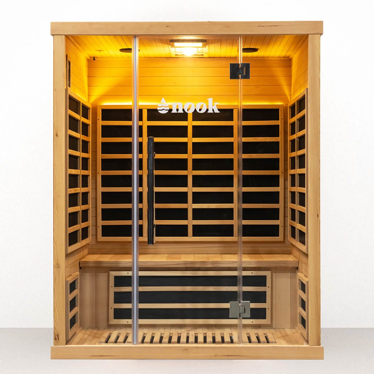 Nook Elite 3-person infrared sauna front view in Canadian Hemlock