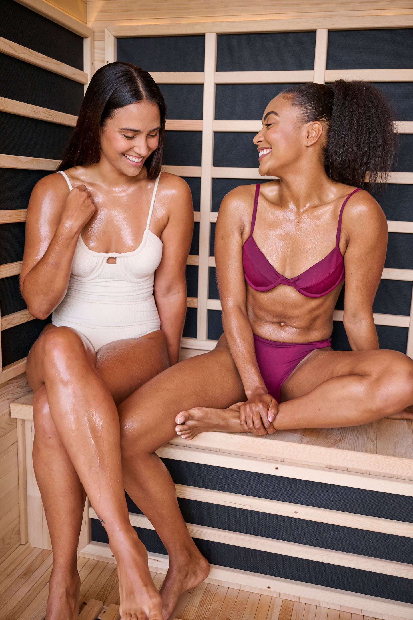 Group inside of a Nook Elite 3-person infrared sauna