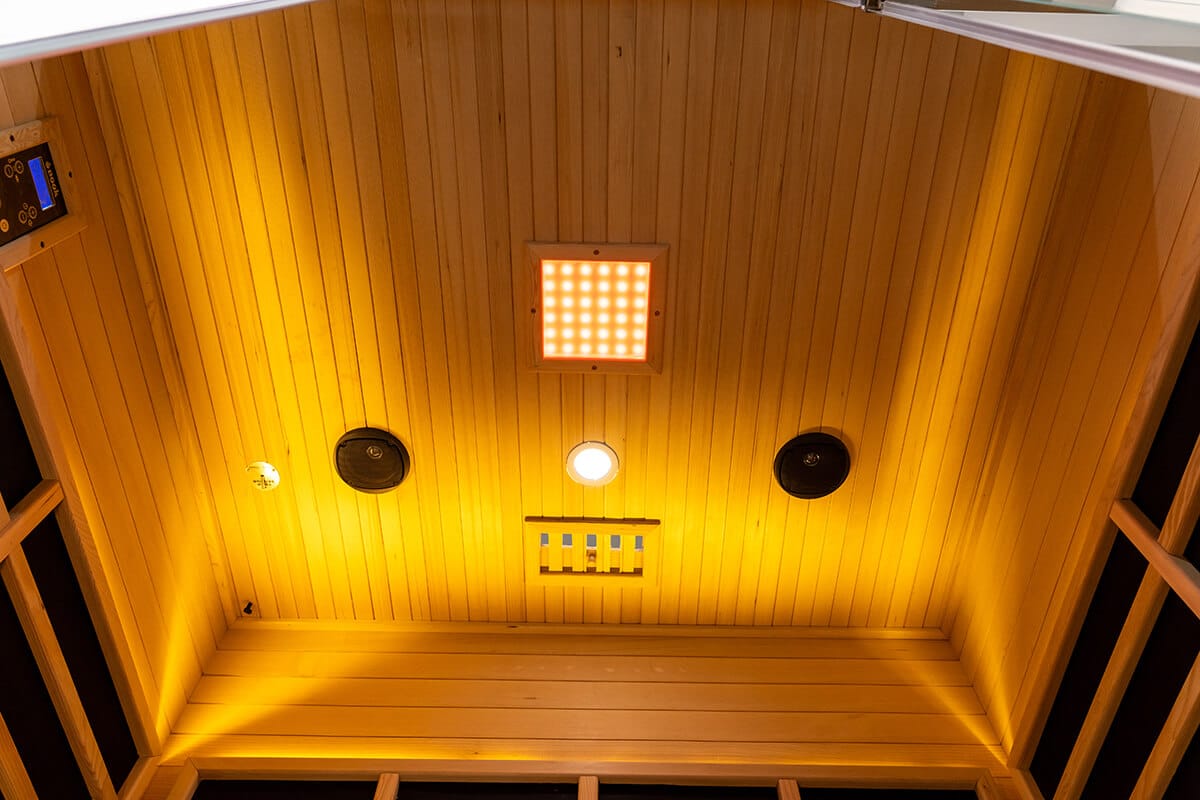 Roof and ventilation system detail on a Nook Elite 3-person infrared sauna