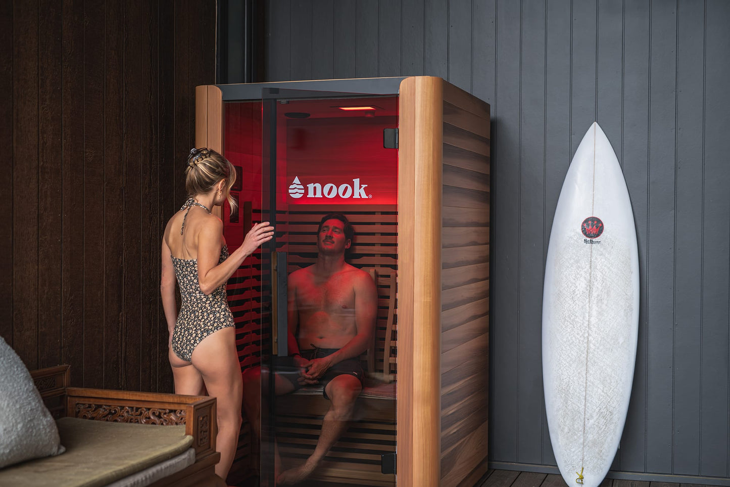 Scotty Bauer inside of a Nook Ultra 2-person infrared sauna