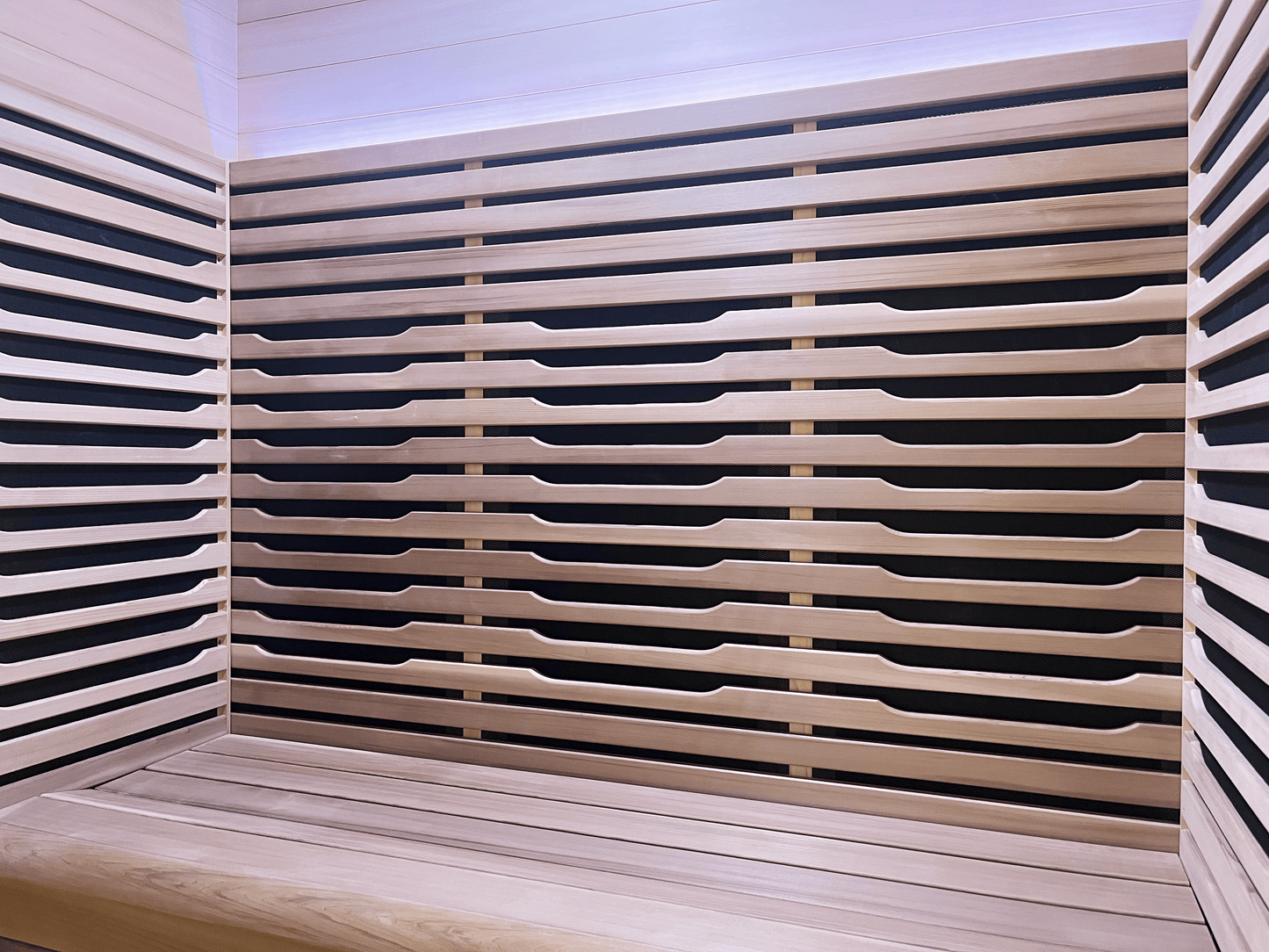 Close-up of the wood paneling on a Nook Ultra 3 sauna