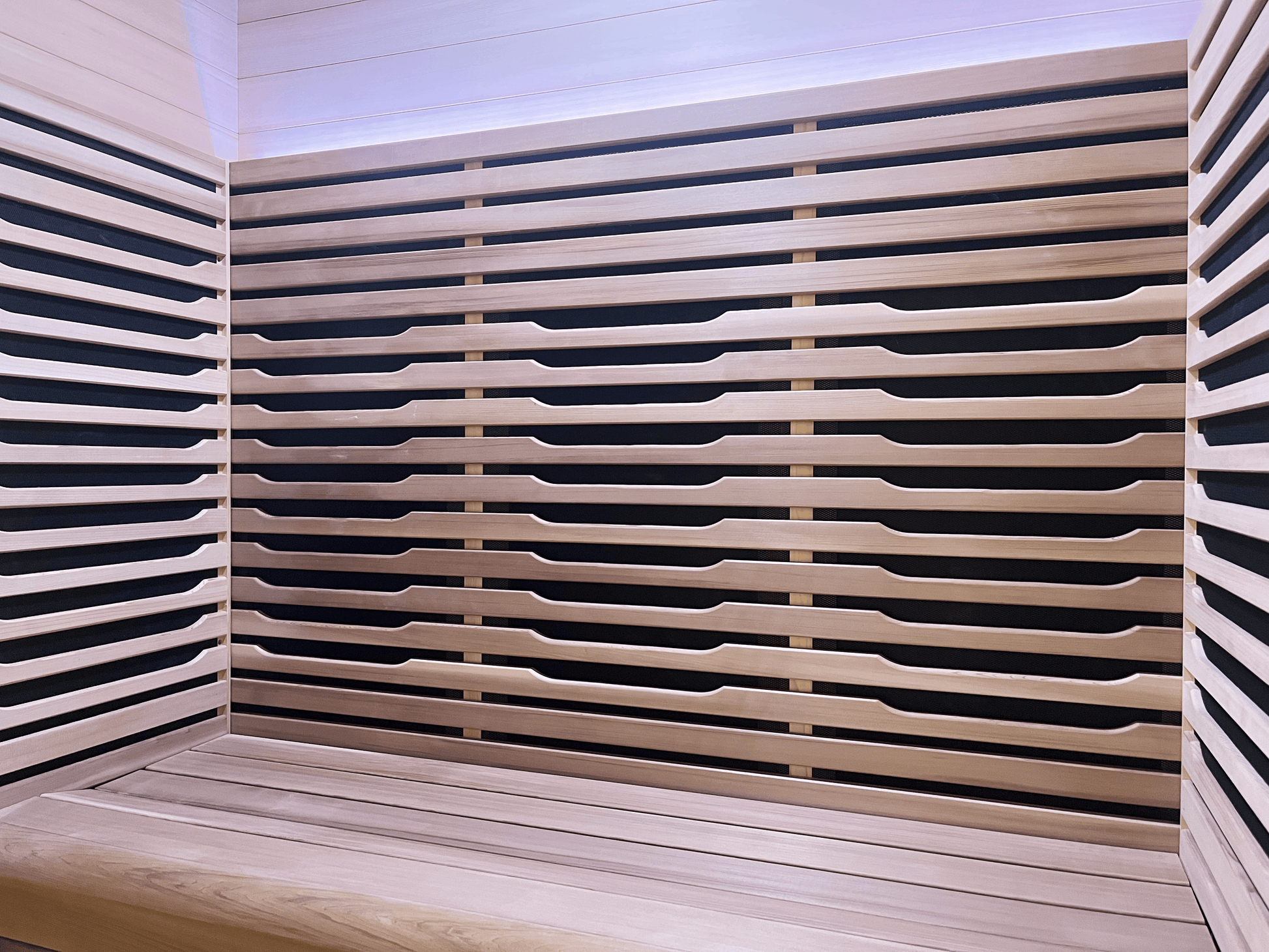 Close-up of the wood paneling on a Nook Ultra 3 sauna