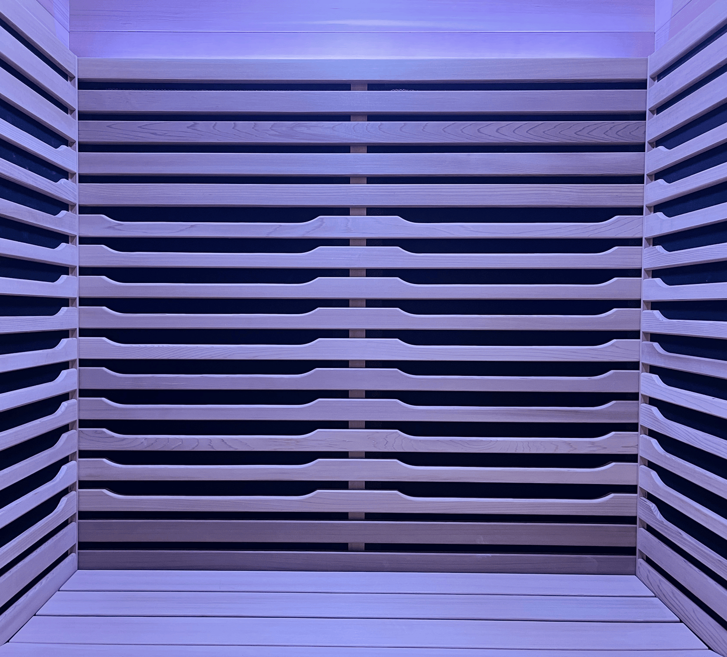 Interior Canadian Red Cedar wood details of a Nook Ultra 2-person infrared sauna