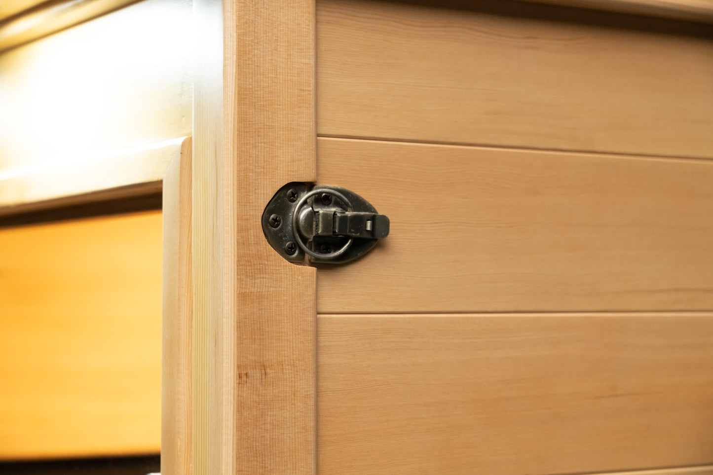 Close-up of the wood paneling on a Nook Core 2 sauna exterior